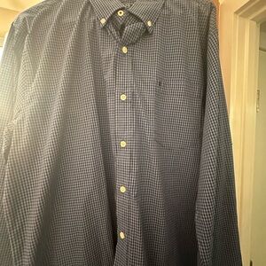 Izod Navy and White Gingham Button Down Shirt